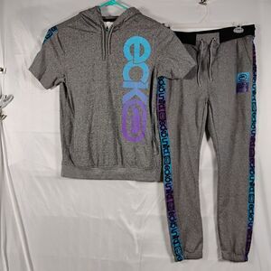 Ecko Unltd Gray Hooded Short Sleeve Sweater + Sweatpants Mens Large Purple Blue